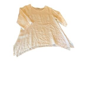 Valentina Naldi White Linen Tunic Top Eyelet Sleeve‎ Detailing Italy Size XL
